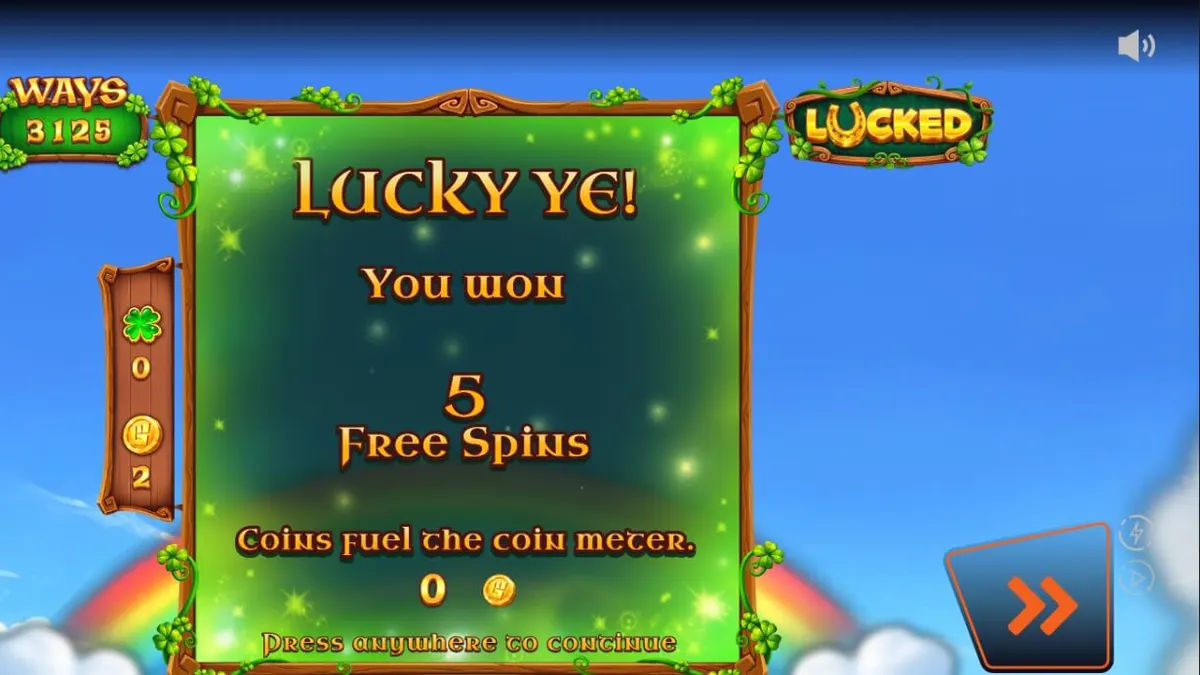 Pemandangan lembah hijau Irlandia dengan elemen Leprechaun dalam slot Lucked