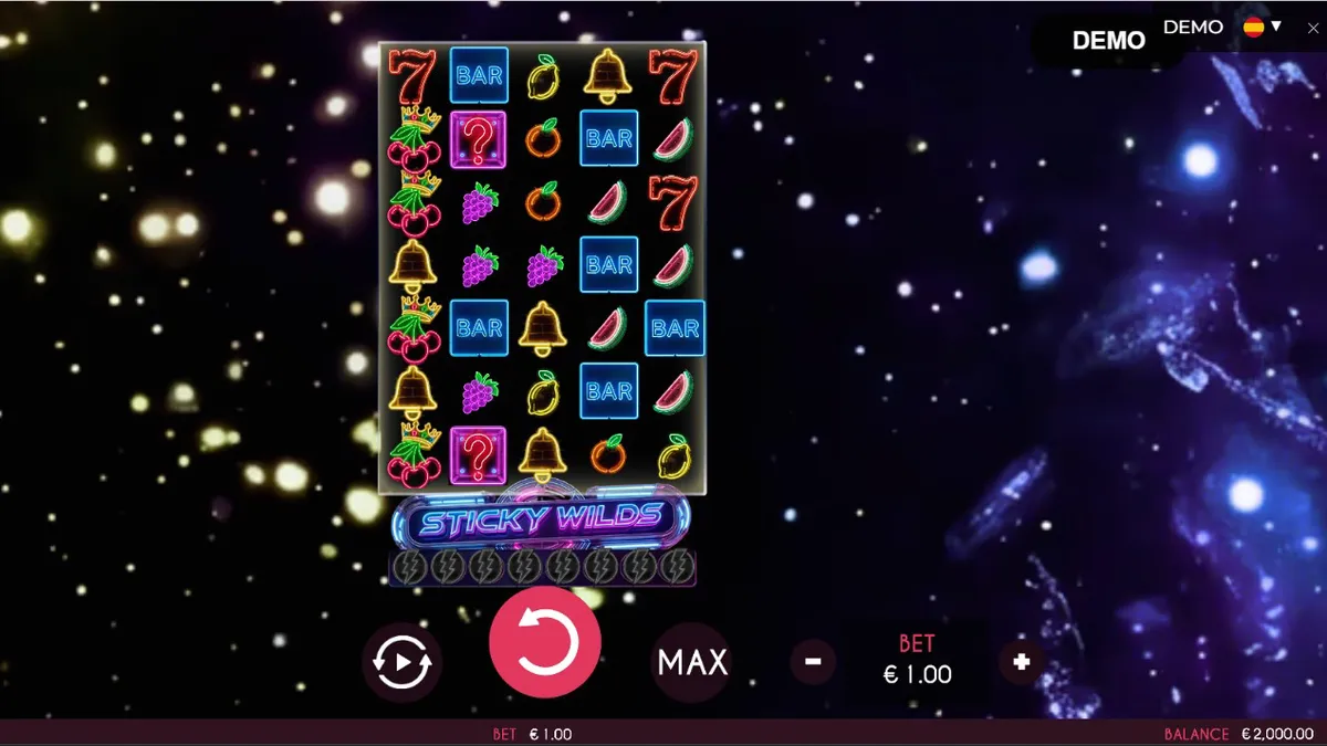 Tampilan visual neon dan simbol buah futuristik dalam slot Turbo Fortune Cherryways