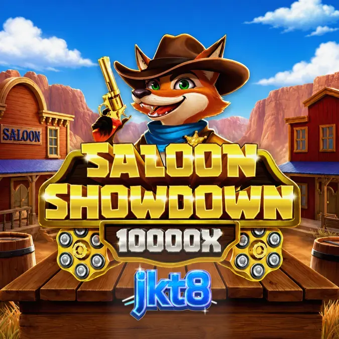 Tampilan visual slot Saloon Showdown 10,000x dengan tema Wild West yang autentik