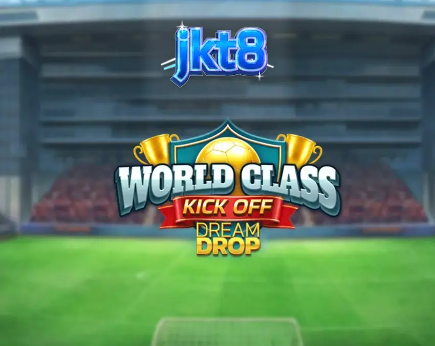 Tampilan visual retro World Class Kick Off Dream Drop dengan elemen stadion sepak bola